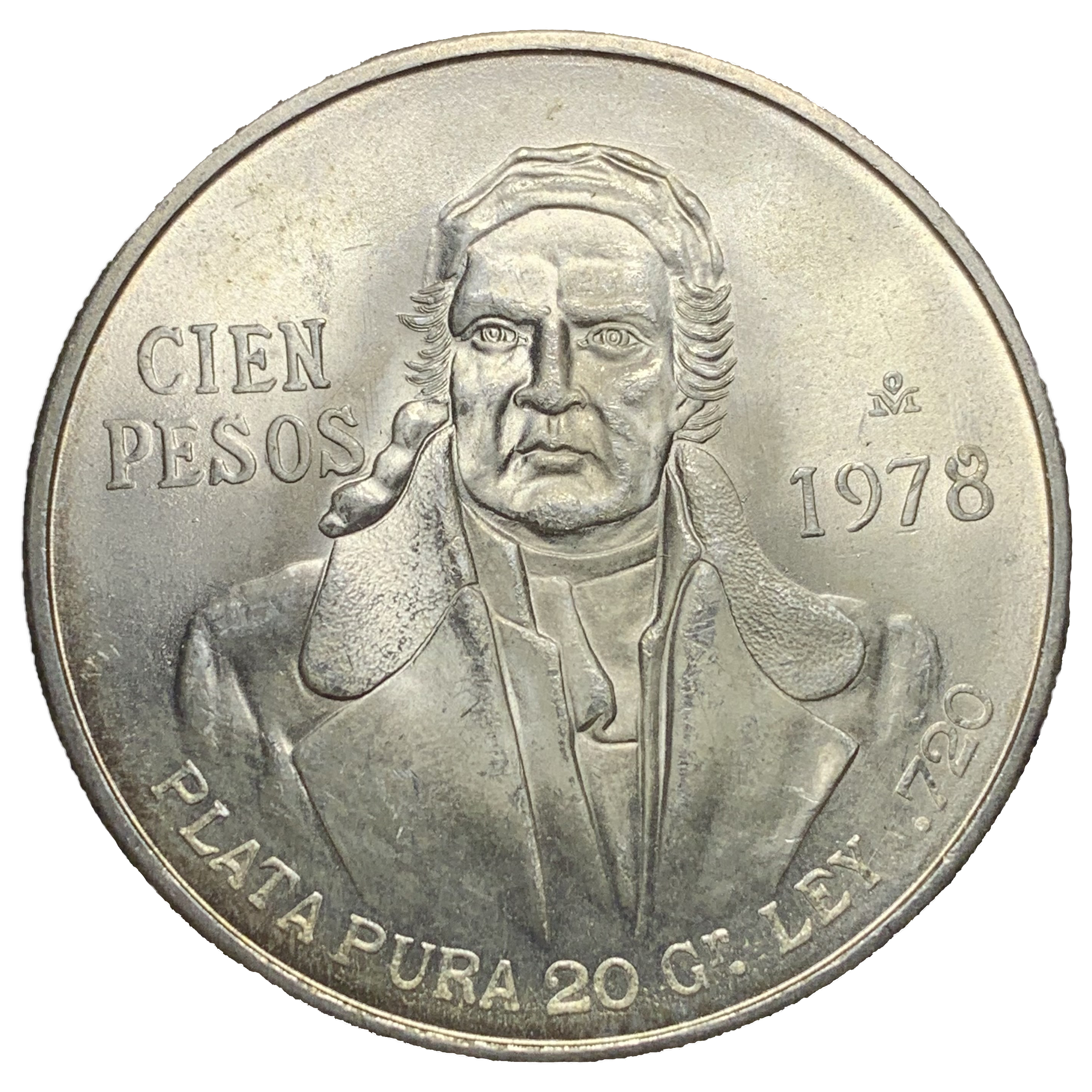Mexico Cien Peso Jose Morelos Eagle & Snake 100 Peso Silver Mexican Coin