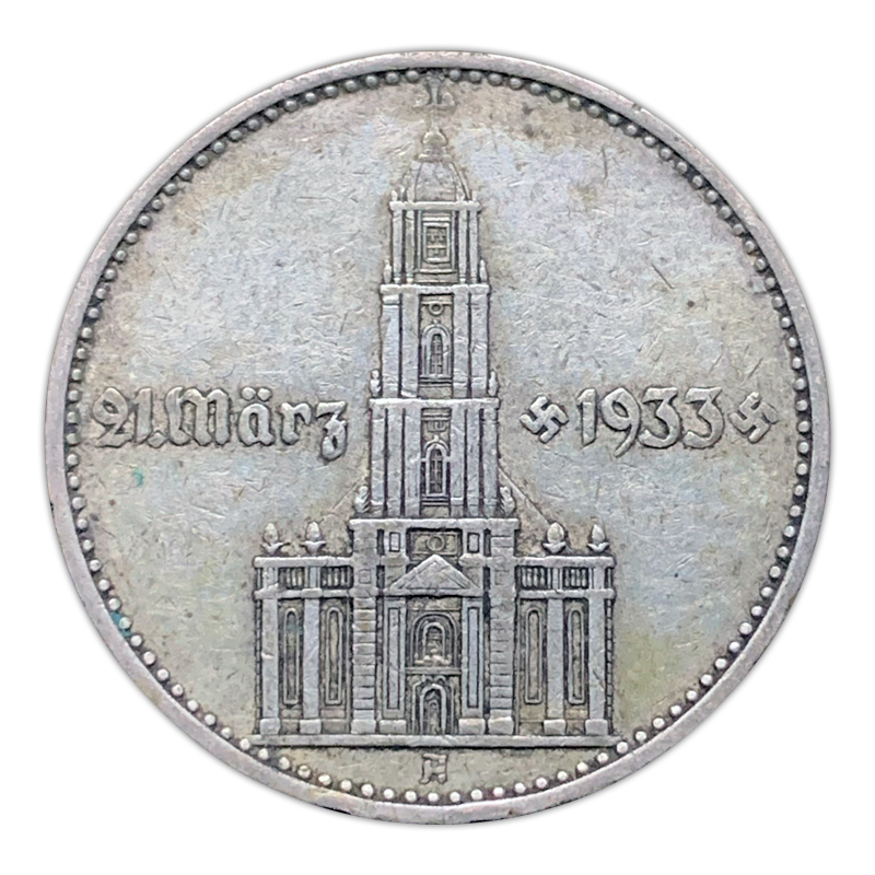 Third Reich 1934 Silver 2 Reichsmark Coin Featuring the Potsdam Garrison Church with Date