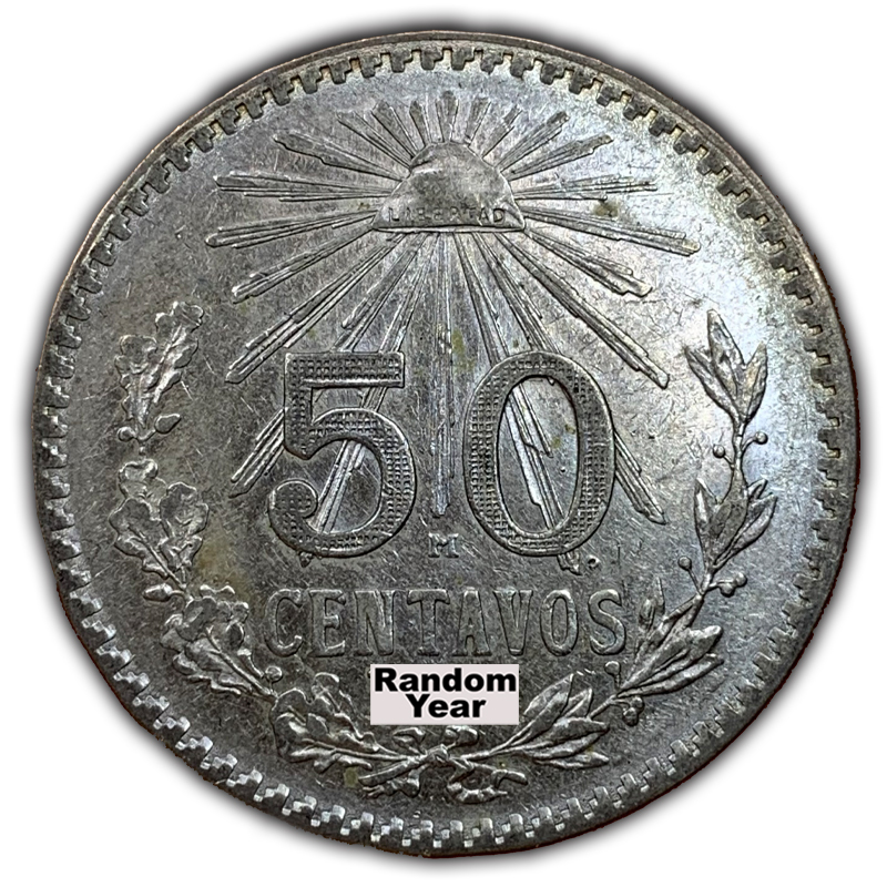 1919-1945 Mexican Silver 50 Centavos Cap & Ray (Random Year)